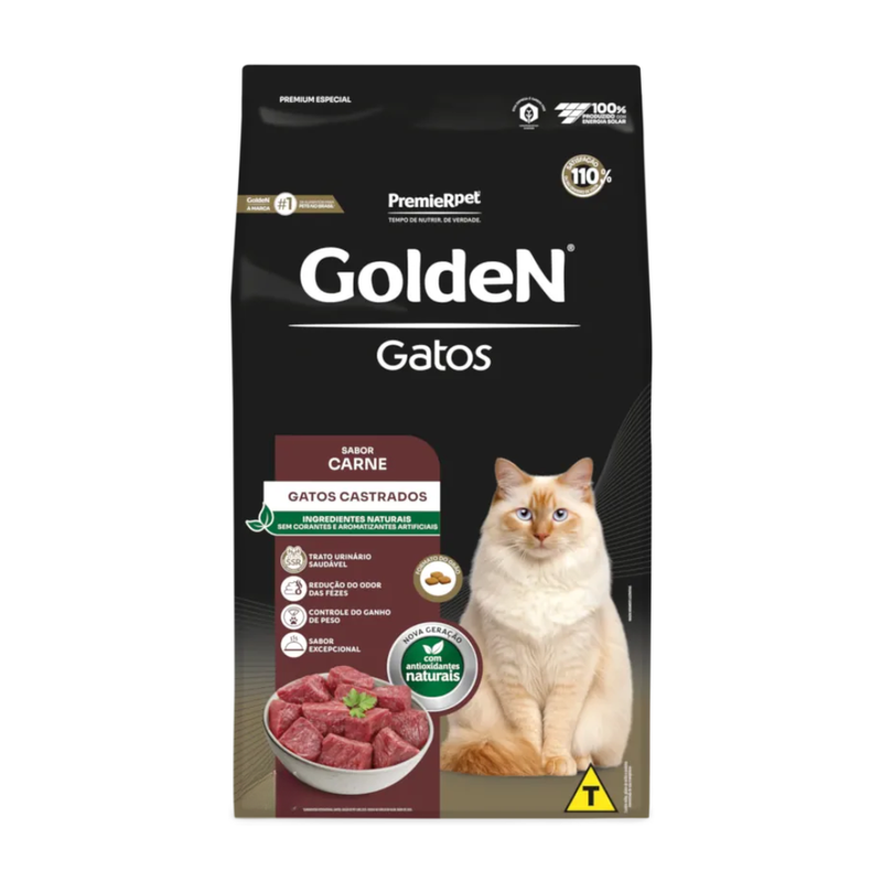 Ração Golden Gatos Adultos Castrados Carne 3kg
