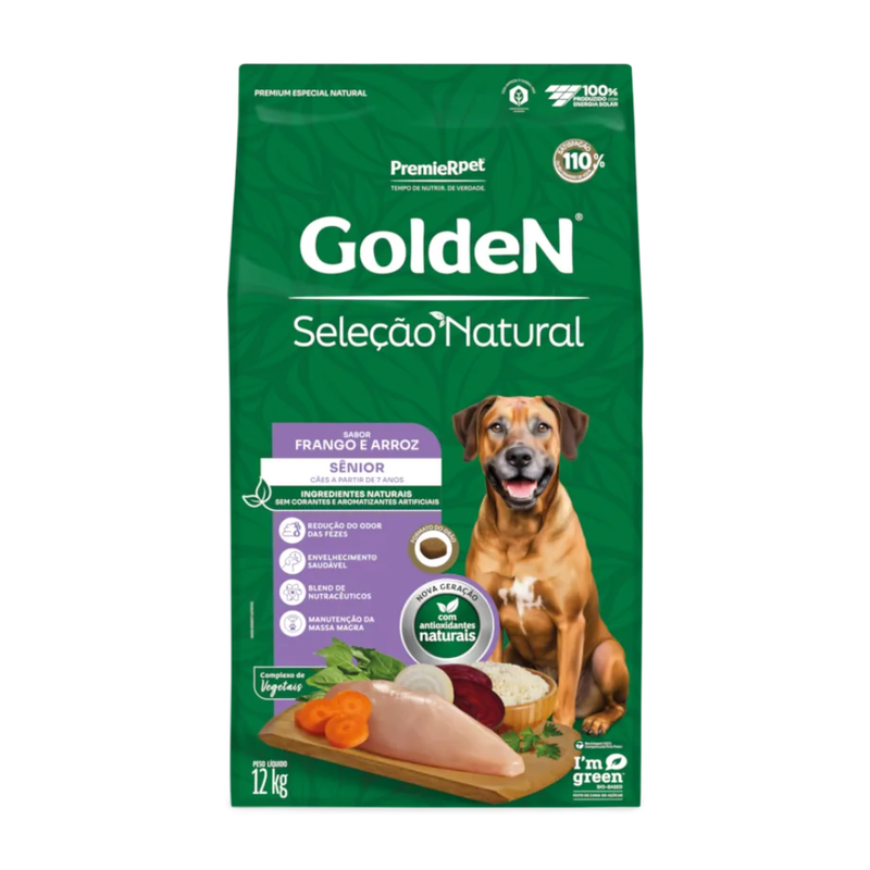 Ração Golden Seleção Natural Cães Sênior Frango e Arroz 12kg