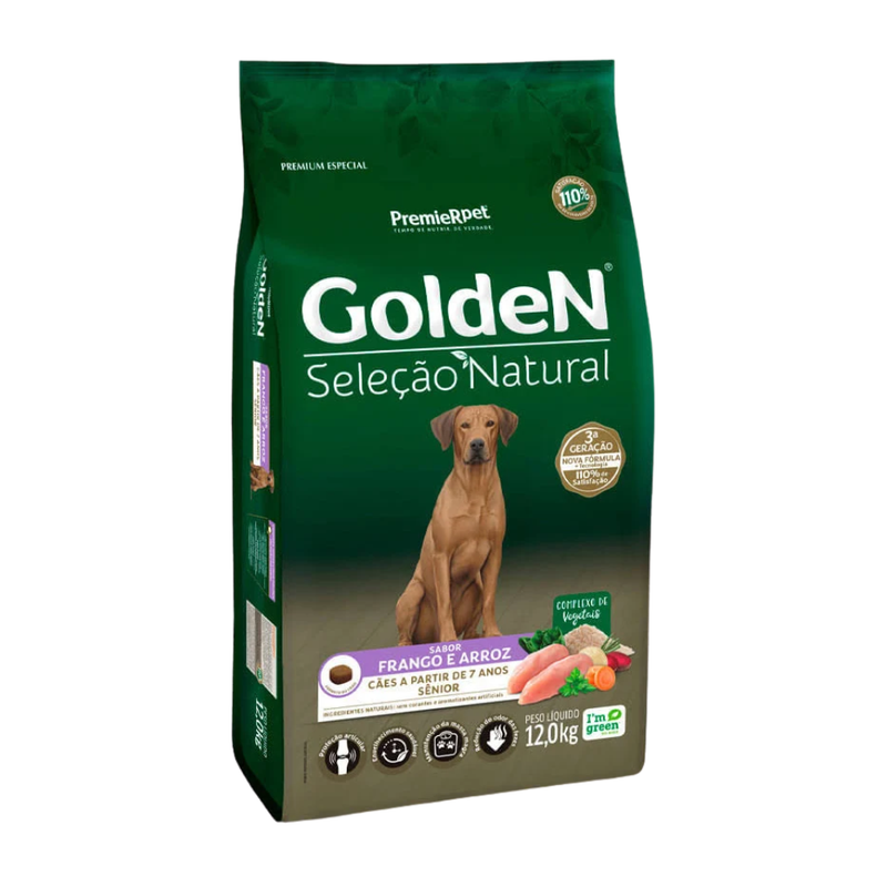 Ração Golden Seleção Natural Cães Sênior Frango e Arroz 12kg