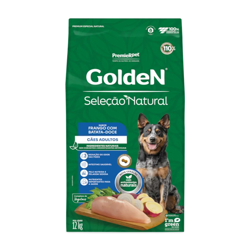 Ração Golden Seleção Natural Cães Adultos Frango e Batata-doce 12kg
