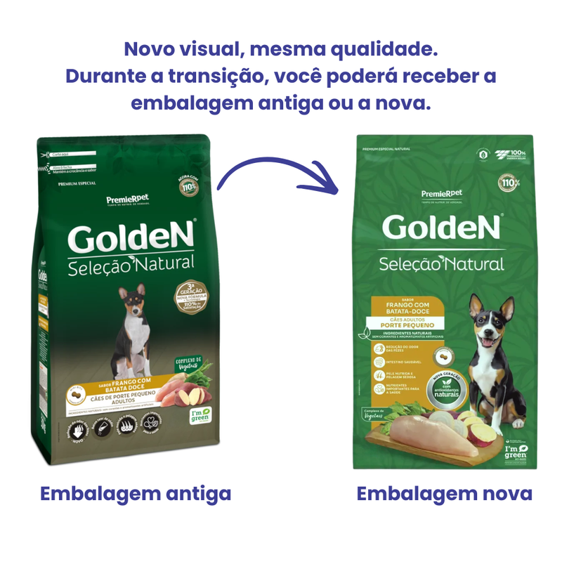Ração Golden Seleção Natural Cães Adultos Porte Pequeno Frango e Batata-doce 10,1kg