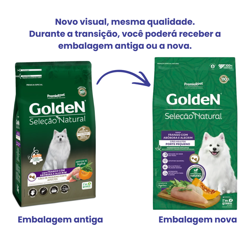 Ração Golden Seleção Natural Cães Adultos Porte Pequeno Frango com Abóbora & Alecrim 10,1kg