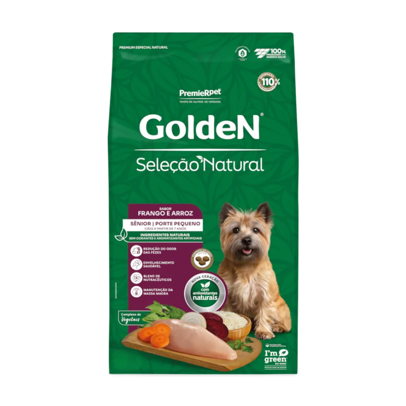 Ração Golden Seleção Natural Cães Sênior Porte Pequeno Frango e Arroz 3kg