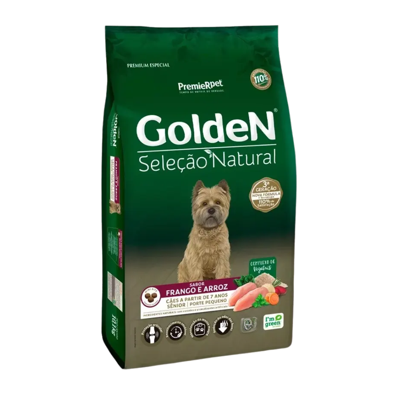 Ração Golden Seleção Natural Cães Sênior Porte Pequeno Frango e Arroz 10,1kg