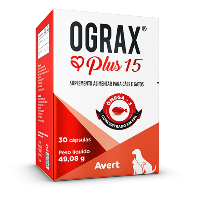 Ograx Plus 15 Suplemento Avert Cães e Gatos 30 Cápsulas