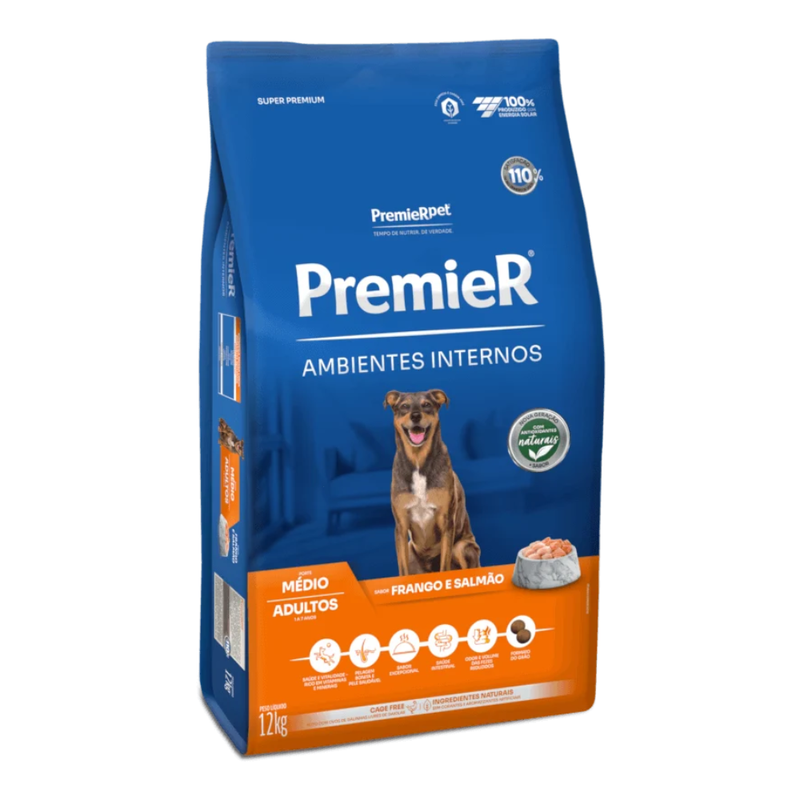 Ração Premier Ambientes Internos Cães Adultos Porte Médio 12kg