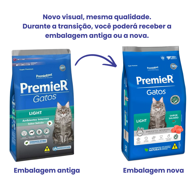 Ração Premier Ambientes Internos Gatos Adultos Light Salmão 7,5kg