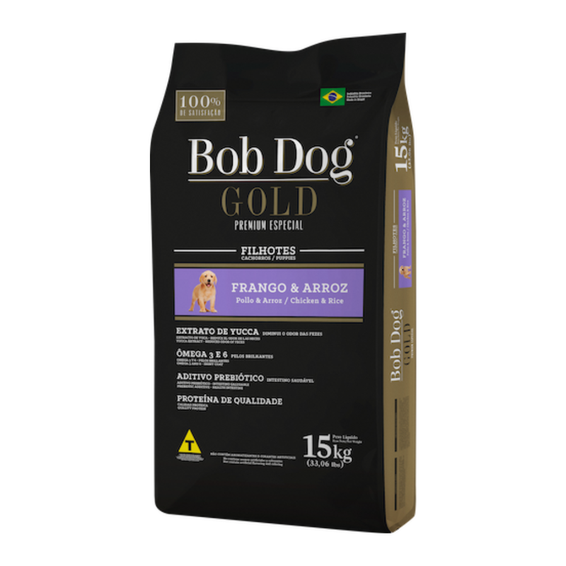 Ração Bob Dog Gold Premium Cães Filhotes Frango e Arroz 15Kg