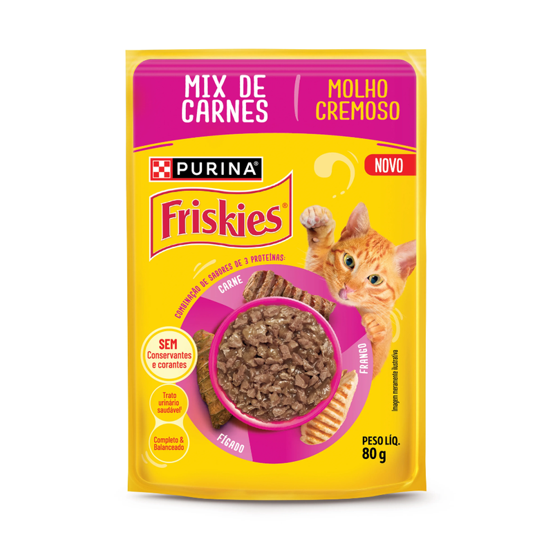 Alimento Úmido Sachê Friskies Gatos Adultos Mix de Carne ao Molho 85g Nestlé Purina