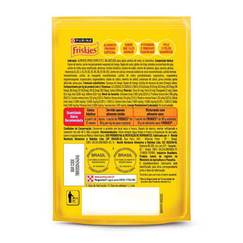Alimento Úmido Sachê Friskies Gatos Adultos Mix de Carne ao Molho 85g Nestlé Purina