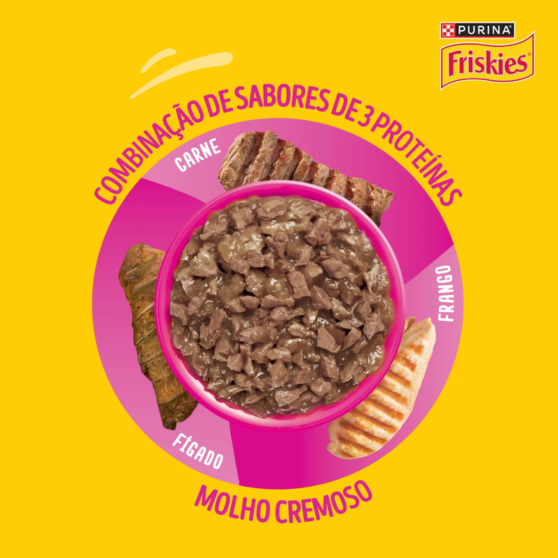 Alimento Úmido Sachê Friskies Gatos Adultos Mix de Carne ao Molho 85g Nestlé Purina