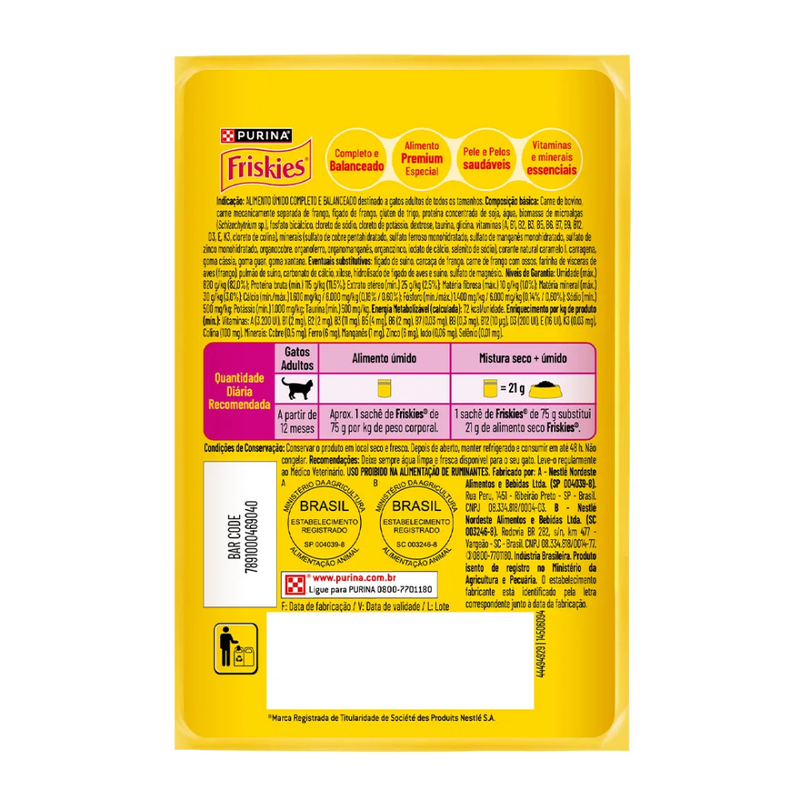 Alimento Úmido Sachê Friskies Sensações para Gatos Adultos Carne Patê 85g Nestlé Purina