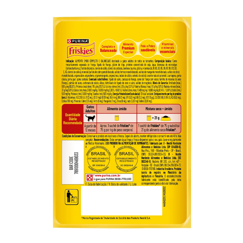 Alimento Úmido Sachê Friskies Sensações para Gatos Adultos Frango Patê 85g Nestlé Purina