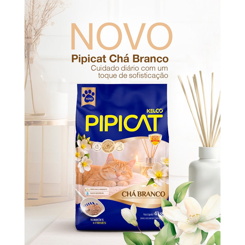 Areia Higiênica Pipicat Perfumada Chá Branco para Gatos 4kg