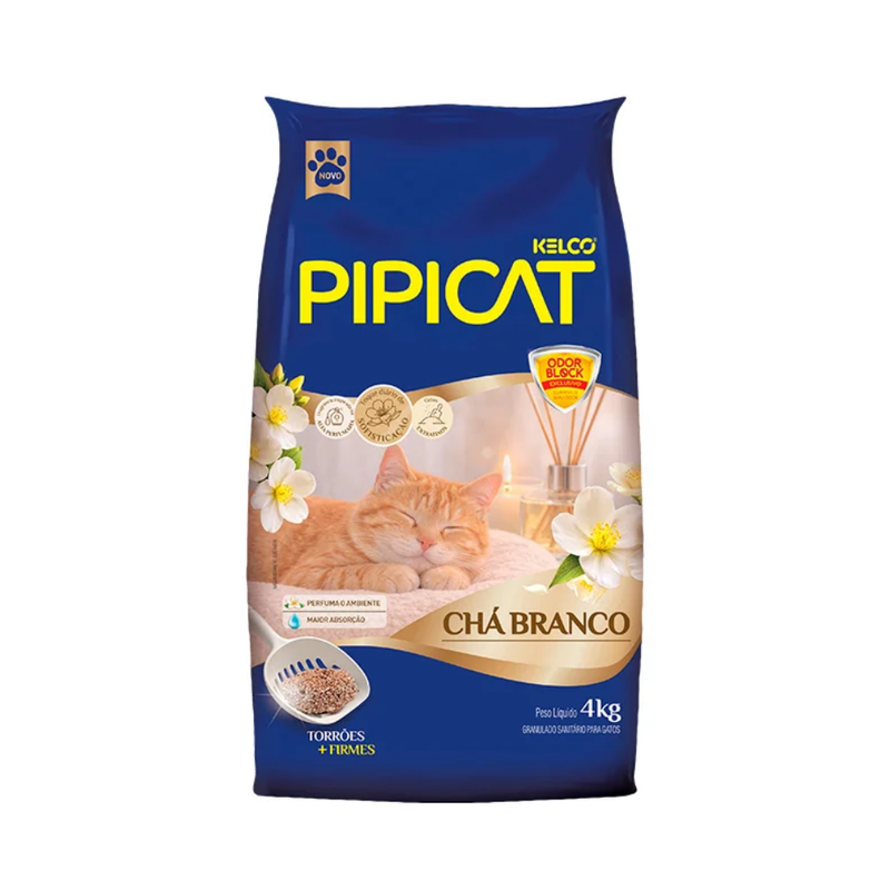 Areia Higiênica Pipicat Perfumada Chá Branco para Gatos 4kg