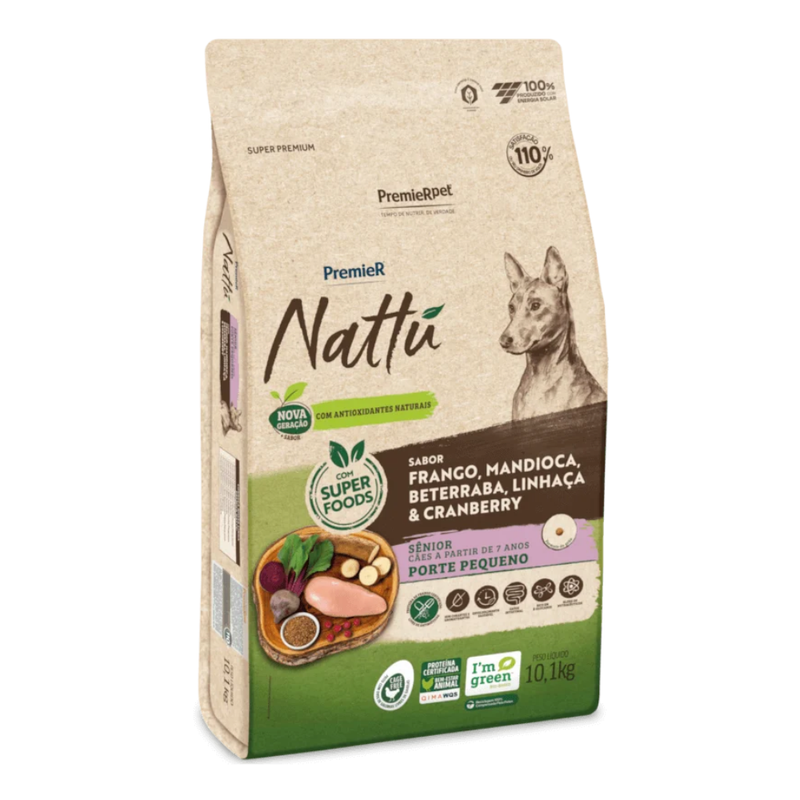 Ração Premier Nattu Cães Sênior Porte Pequeno Frango e Mandioca 10,1kg