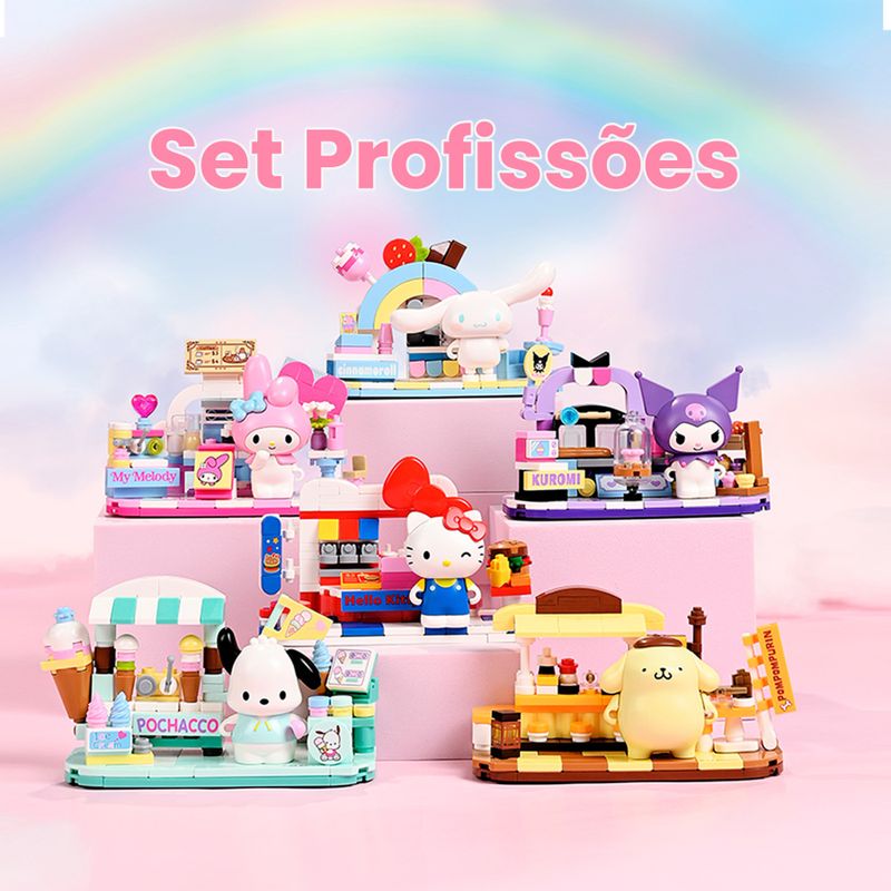 Bloco de Montar Set Restaurantes Personagens Hello Kitty e Amigos Keepplay (Kit C/ 6 Caixas)
