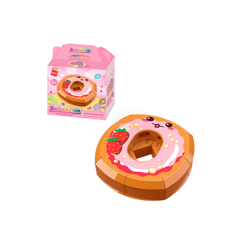 Bloco de Montar Donut de Morango Build & Fun Comidinhas Qman   