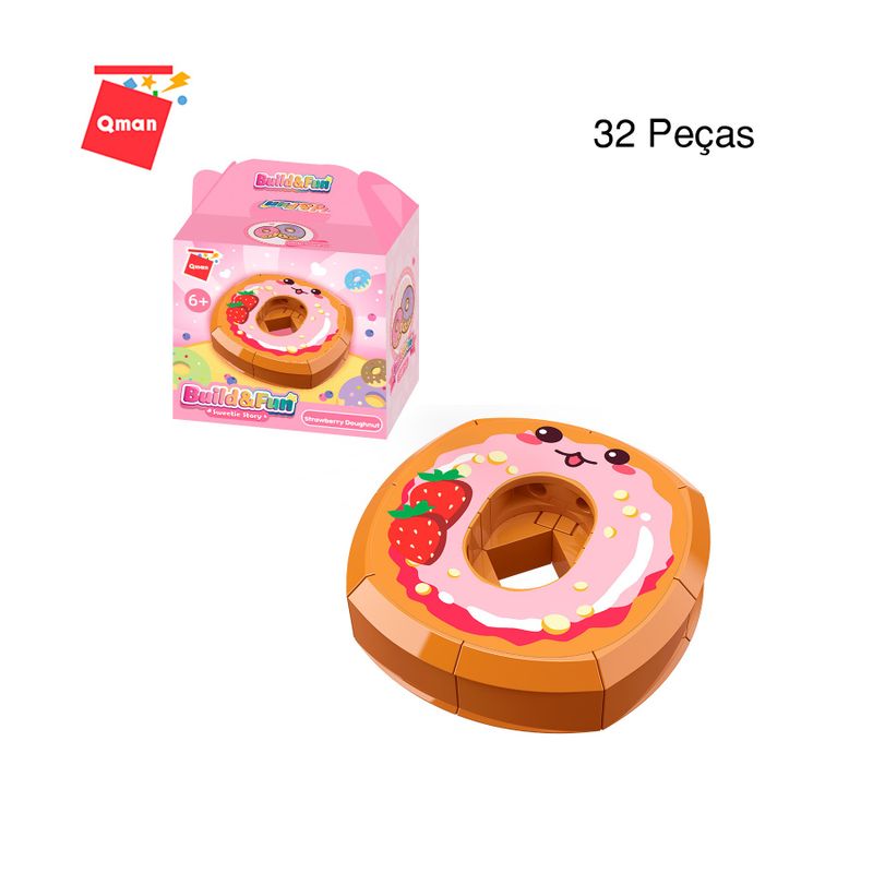 Bloco de Montar Donut de Morango Build & Fun Comidinhas Keepplay