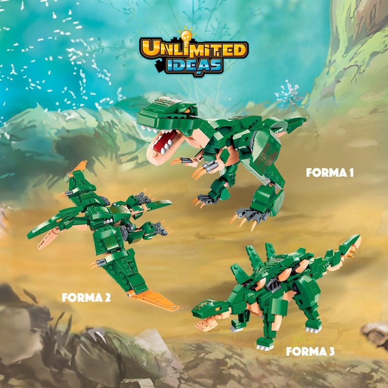 Bloco de Montar Combo Unlimited Ideas Dinossauros 3 em 1 Keepplay