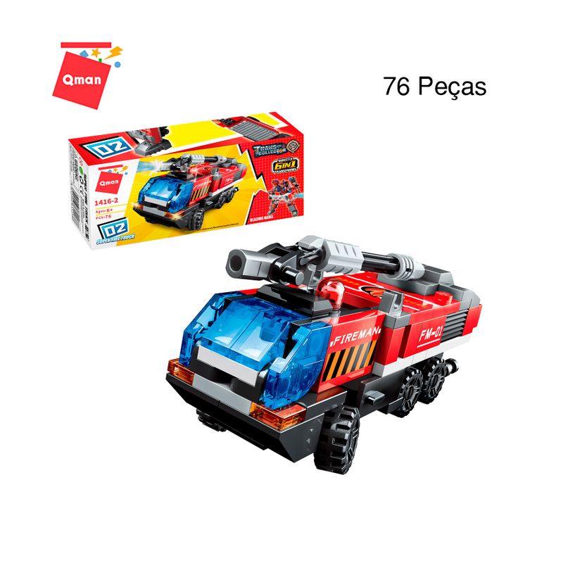 Bloco de Montar Super Caminhão Bombeiro Lançador de Água Trans Collector 6 formam 1 Keepplay