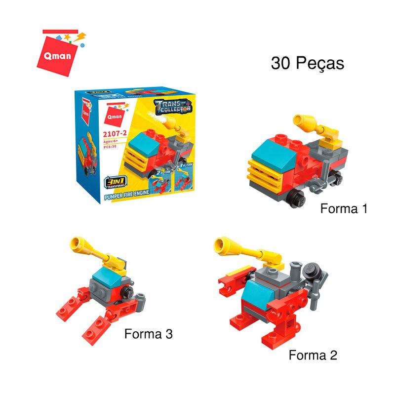 Bloco de Montar Set Trans Collector Bombeiro e Polícia 3 em 1 Keepplay