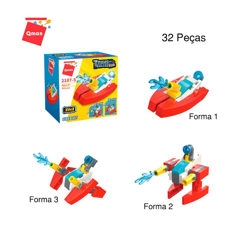 Bloco de Montar Set Trans Collector Bombeiro e Polícia 3 em 1 Keepplay