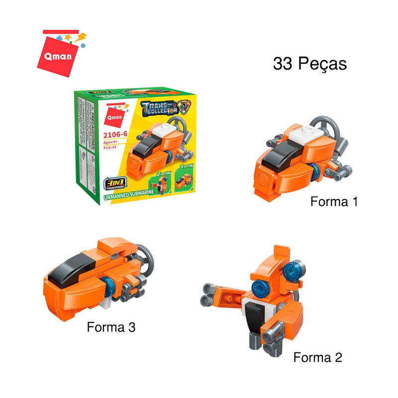 Bloco de Montar Submarino Trans Collector Militar e Transportes 3 em 1 Qman