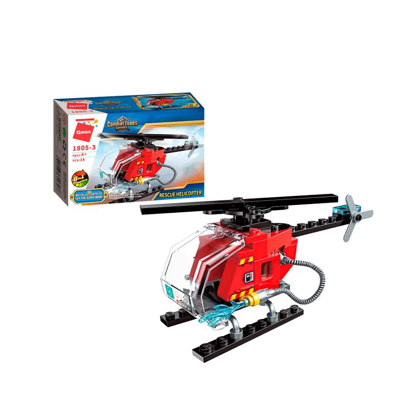 Bloco de Montar Helicóptero de Bombeiro Combat Zones Super Bombeiro Keepplay