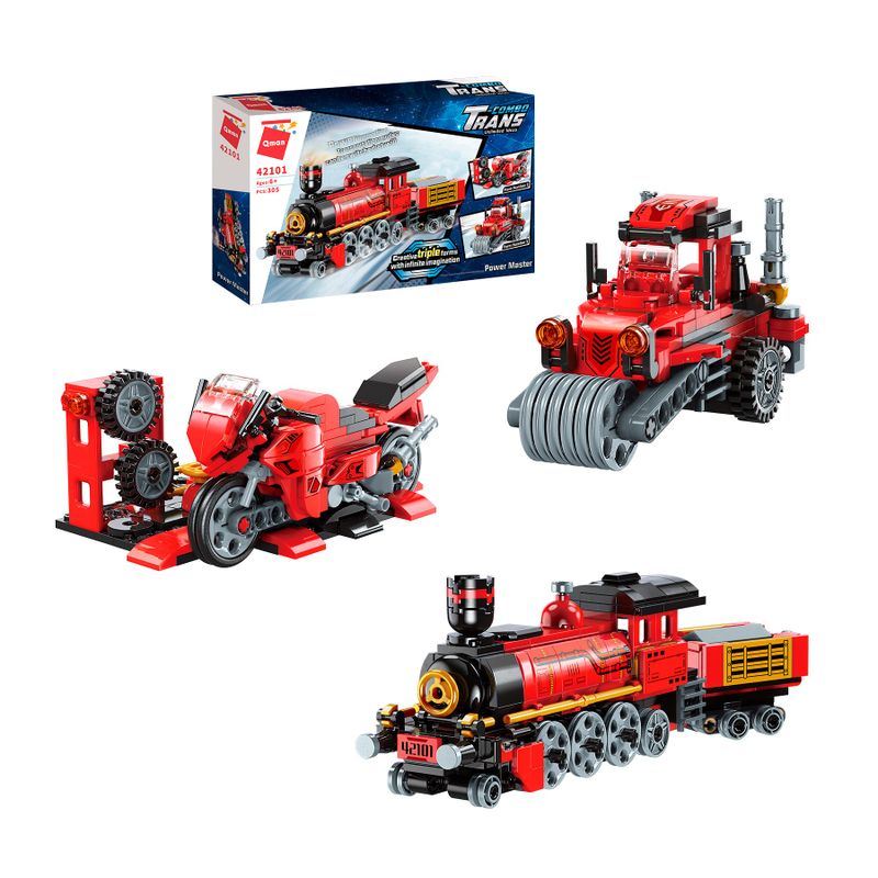 Bloco de Montar Mestre do Poder Combo Transportes 3 em 1 Keepplay