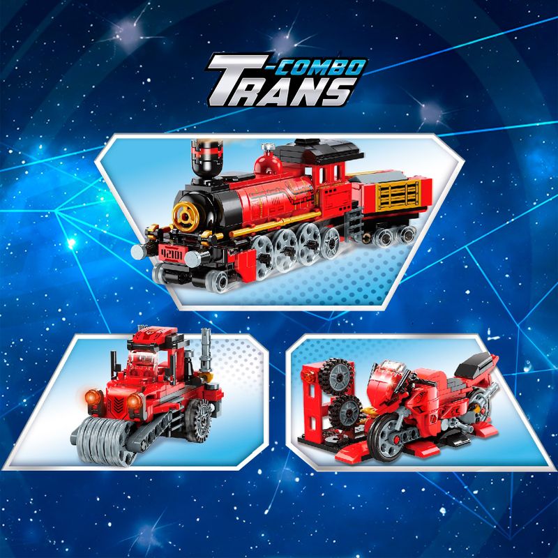 Bloco de Montar Mestre do Poder Combo Transportes 3 em 1 Keepplay