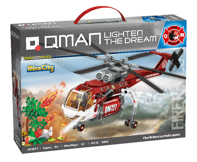 Bloco de Montar Helicóptero de Resgate e Incêndio Mine City Keepplay