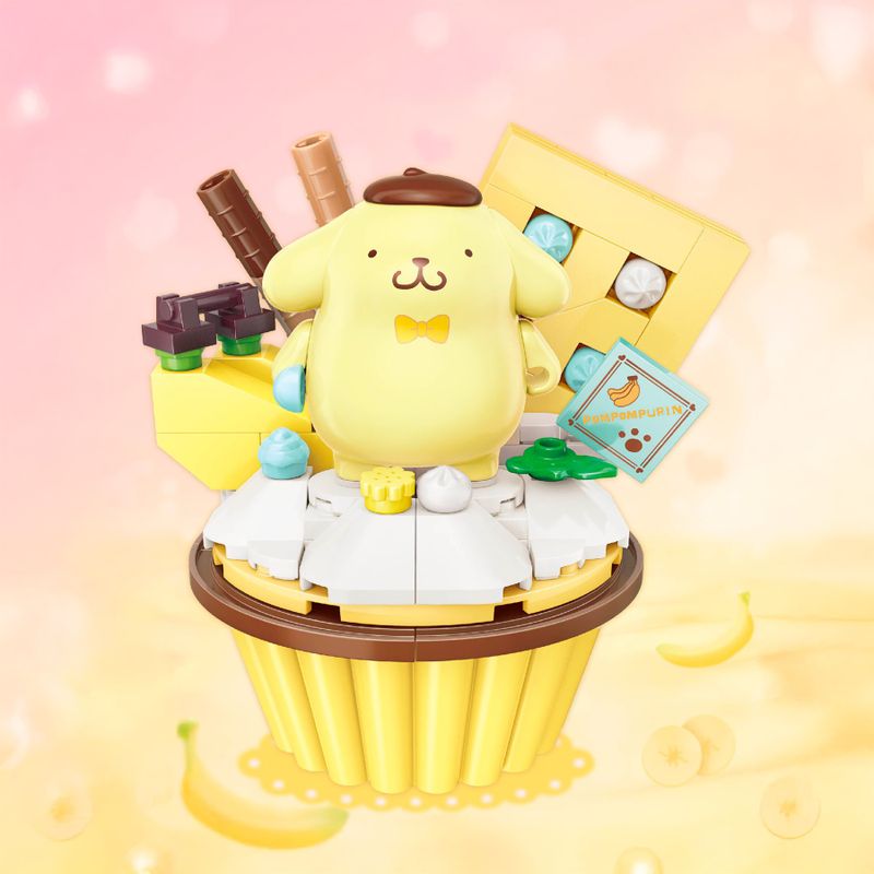 Bloco de Montar Cupcake Banana Pompompurin Hello Kitty e Amigos Keepplay