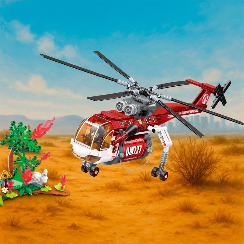 Bloco de Montar Helicóptero de Resgate e Incêndio Mine City Keepplay