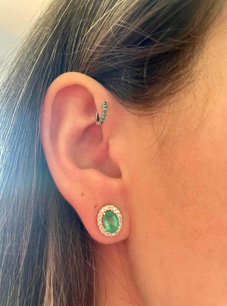 Brinco Duplo Esmeralda com Diamante