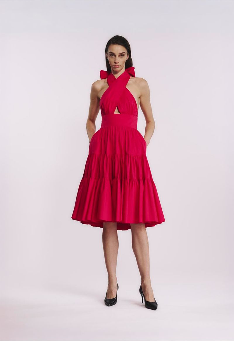 Vestido Midi com Gola Cruzada 