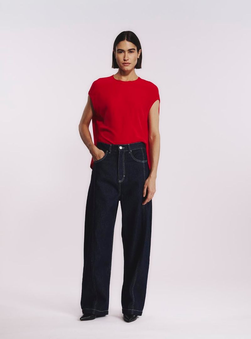 Calça Jeans Reta Azul Escuro 