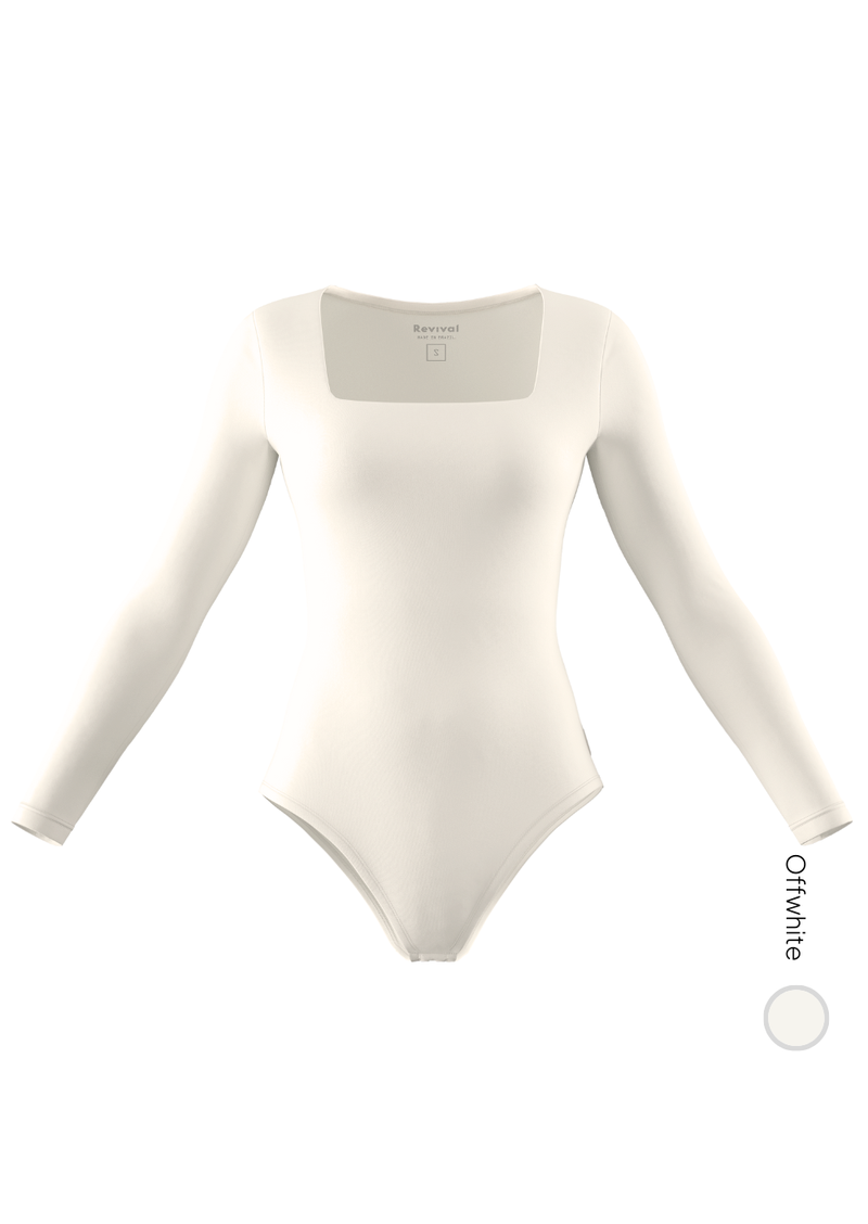 Body decote quadrado manga comprida offwhite - promo