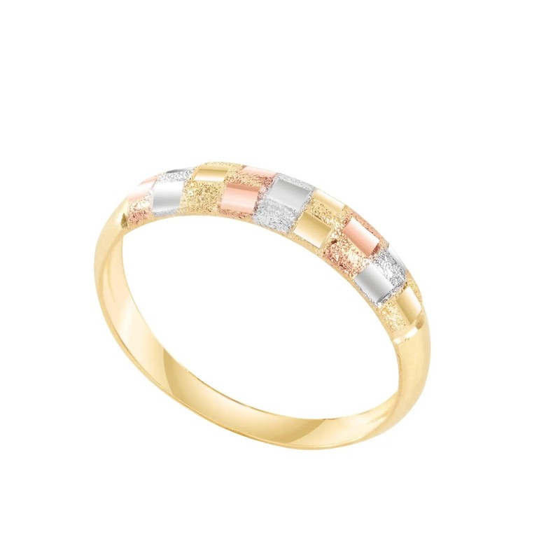 Anel Ouro 18K Aparador Diamantado Tricolor