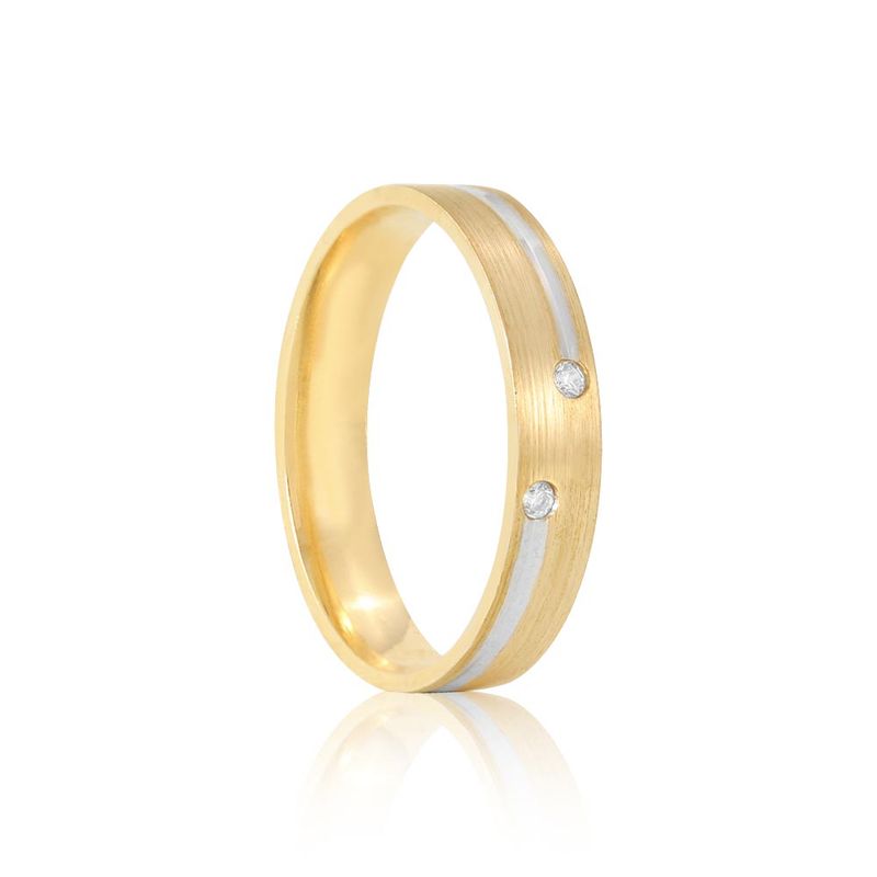 Par Aliança Ouro 18k Reta 4mm Diamantes (801425/1424)