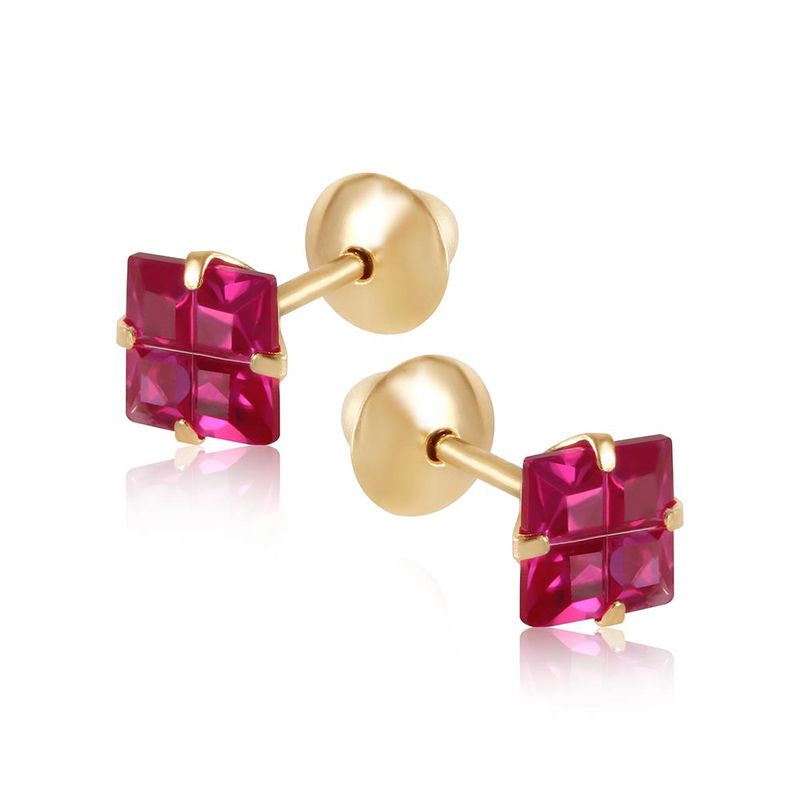 Brinco Ouro 18k Quadrado Zircônia 104456