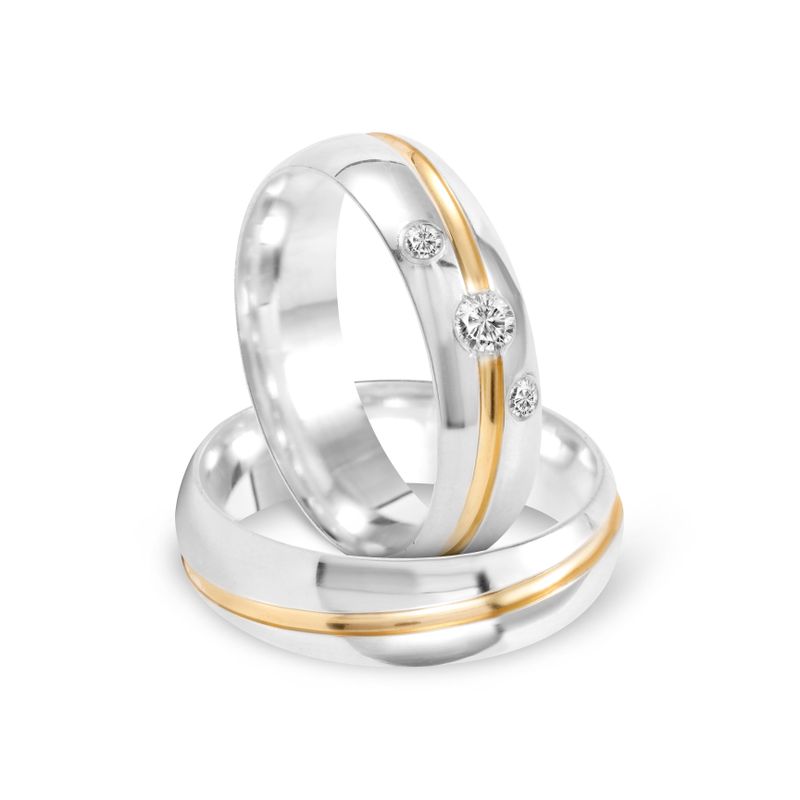 Par Aliança Prata Abaulada Semi Anatômica  Dourado Friso 6mm 800473/800472