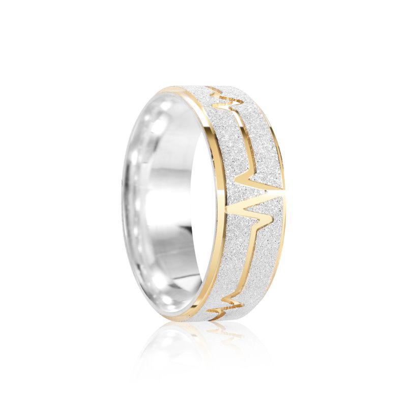 Par Aliança Prata  Reta Semi Anatômica  Dourado Coração  Friso  7mm  801295/801296