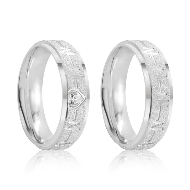 Par Aliança Prata  Reta Semi Anatômica  Coração Friso 6mm  801542/801541