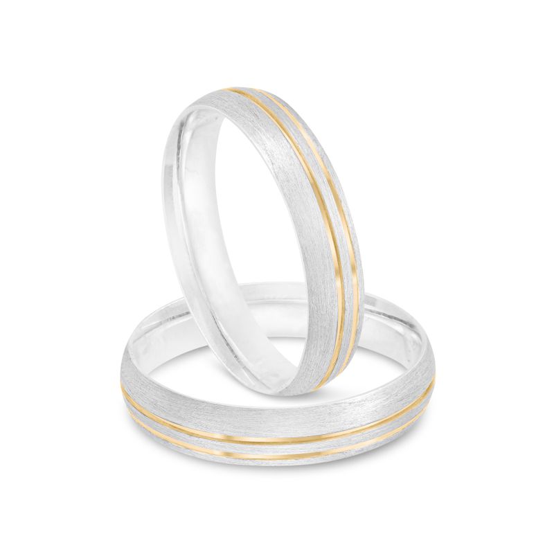 Par Aliança Prata Abaulada Semi Anatômica Friso Dourado (801293)