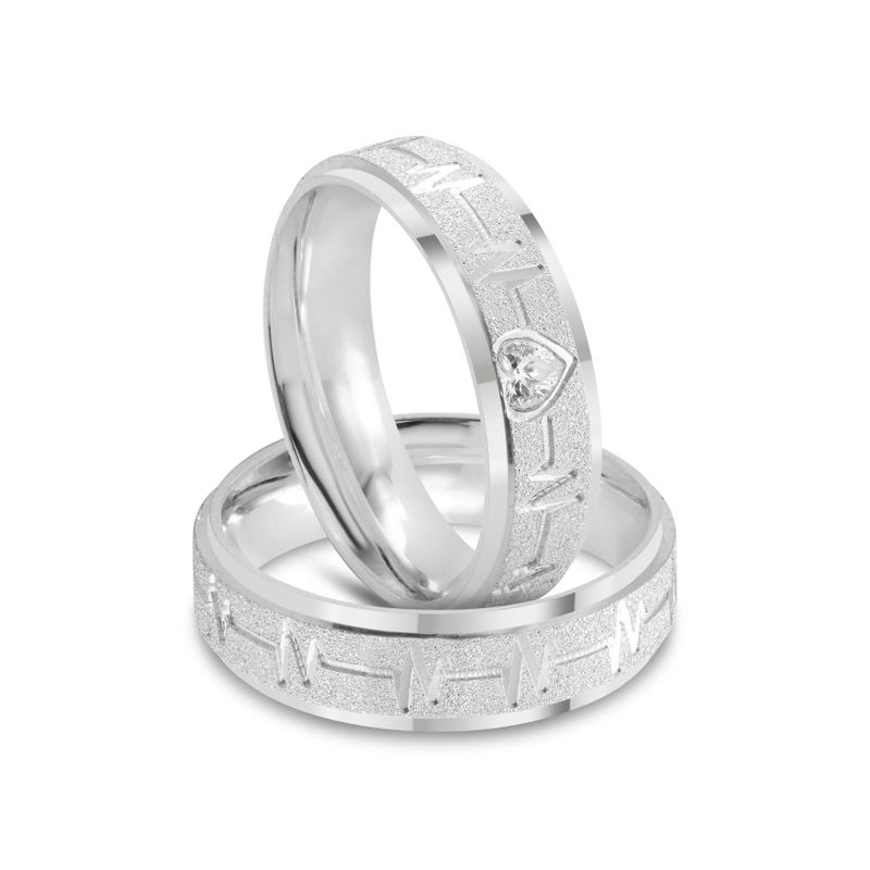 Par Aliança Prata  Reta Semi Anatômica  Coração Friso 6mm  801542/801541