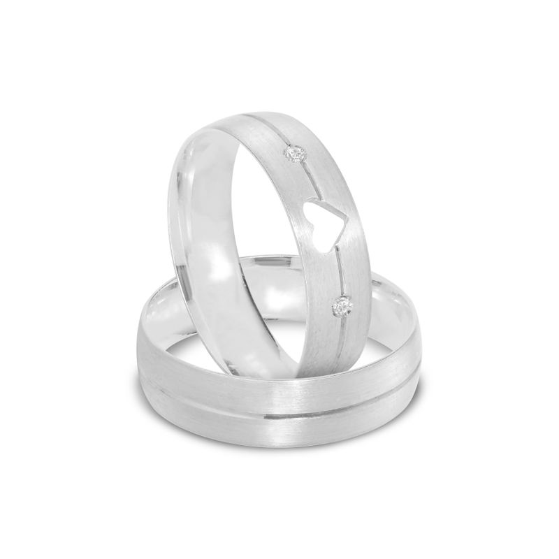 Par Aliança Prata  Reta Semi Anatômica Coração Friso  5,5mm 801243/801242