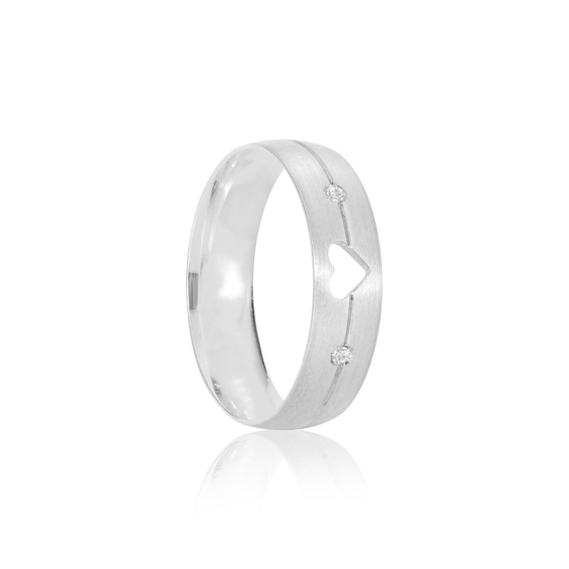 Par Aliança Prata  Reta Semi Anatômica Coração Friso  5,5mm 801243/801242