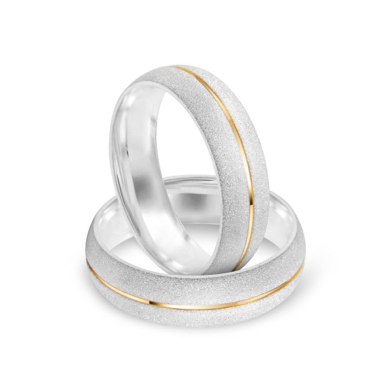 Par Aliança Prata Abaulada Semi Anatômica  Dourado Friso  6mm  801192