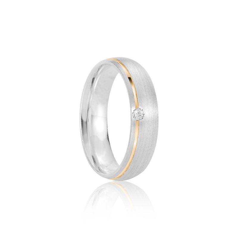 Par Aliança Prata Abaulado Semi Anatômica  Dourado Friso 6mm 801245/801244